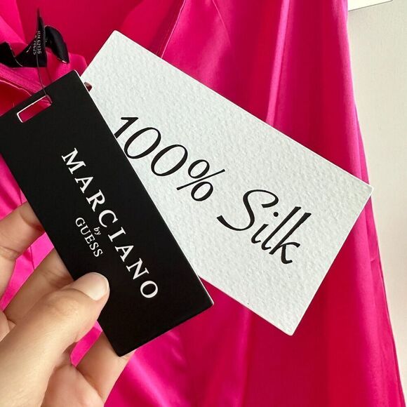 Marciano Guess 100% Silk Dress Womens 10 Maxi Gown Fuchsia Pink Halter Open Back - Picture 8 of 13